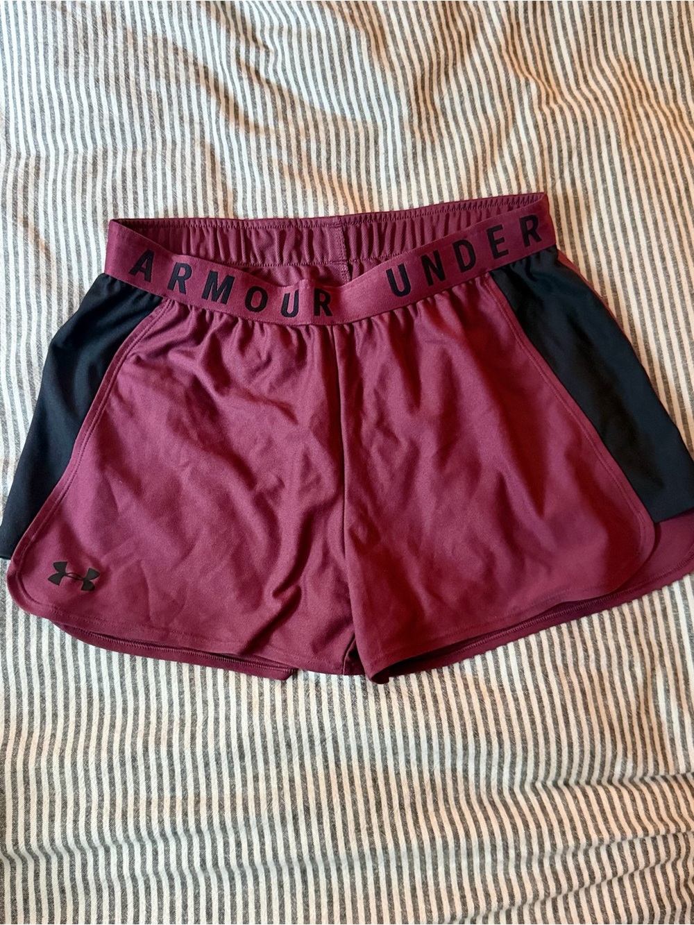 Under Armour Women's Burgundy Athletic Shorts with Black Panels